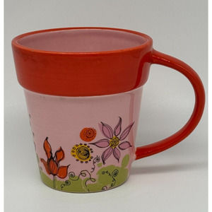 STARBUCKS COFFEE CO 2006 Hand Painted Flowerpot Coffee Cup Mug 10 oz